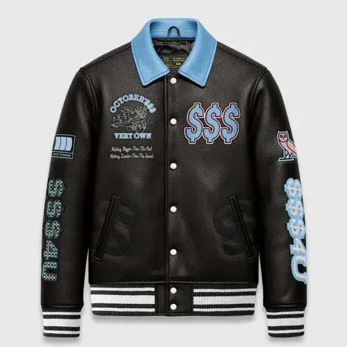$$$4U Collared Varsity Black Jacket Clanton Jacket