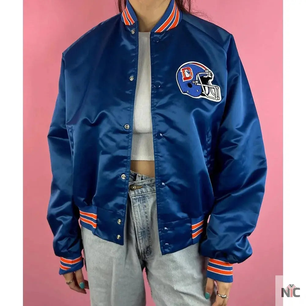 90’s Denver Broncos Blue Satin Jacket Clanton Jacket