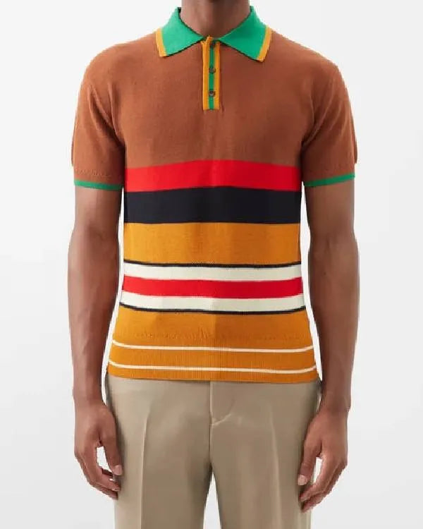 Access Daily Scott Evans Brown Striped Polo Shirt