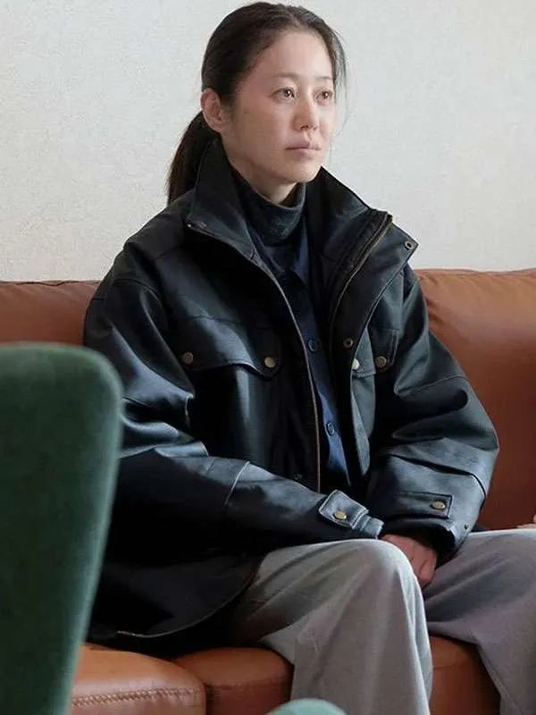 Go Hyun-jung Queen Mantis Black Leather Jacket