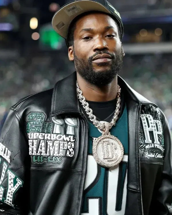Meek Mill Eagles Black Leather Jacket