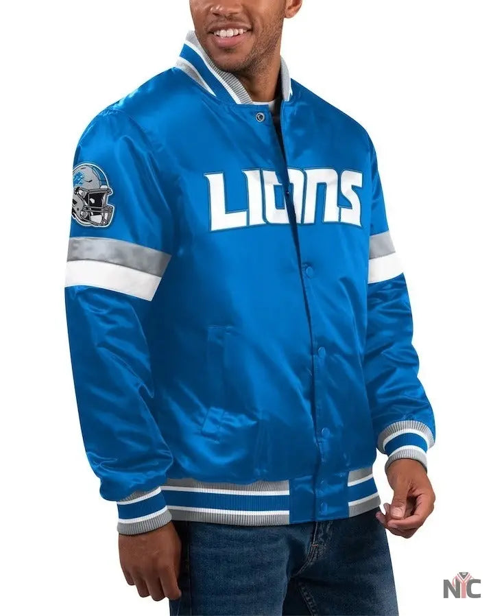 Men’s Starter Blue Detroit Lions Home Game Varsity Jacket Clanton Jacket