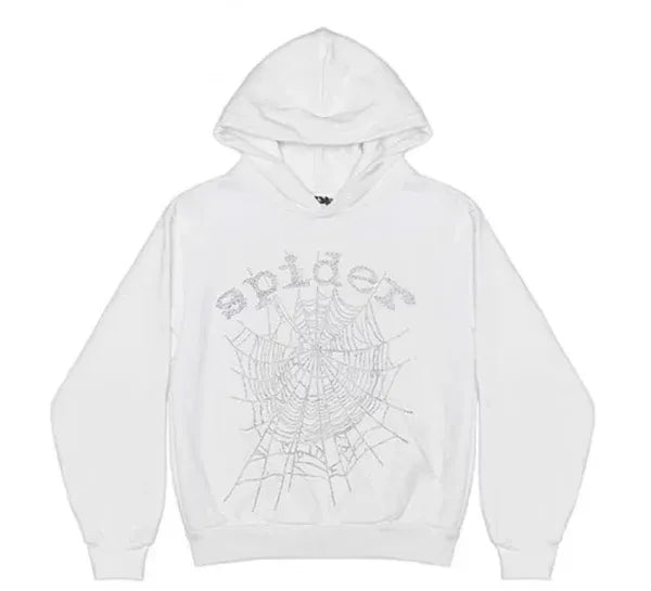 Sp5der OG Rhinestone Logo White Hoodie
