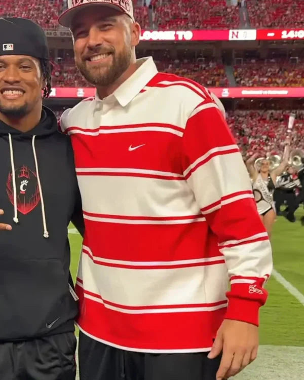 Travis Kelce Cincinnati vs Nebraska Game Striped Rugby Shirt USA Jackets