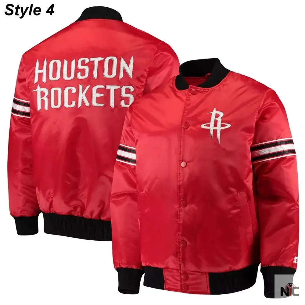 75th Anniversary Houston Rockets Leader Satin Jacket. Clanton Jacket