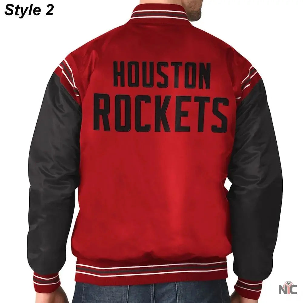 75th Anniversary Houston Rockets Leader Satin Jacket. Clanton Jacket