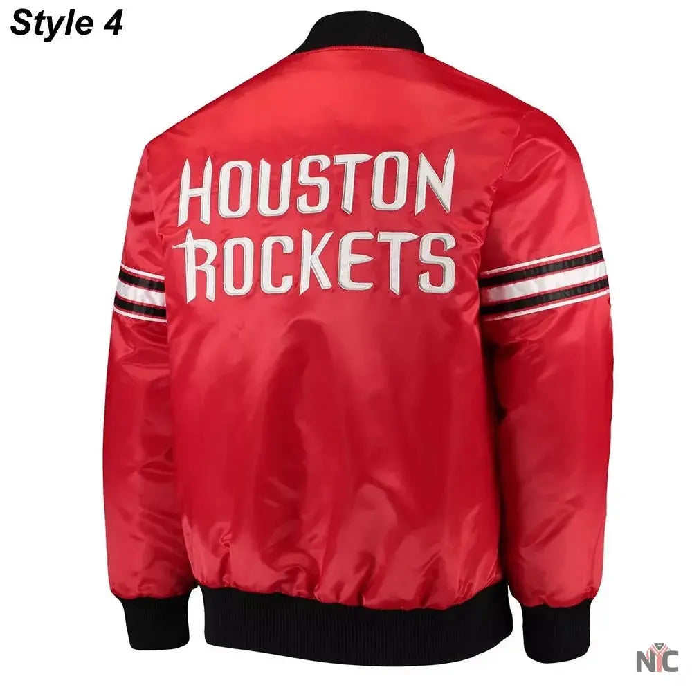 75th Anniversary Houston Rockets Leader Satin Jacket. Clanton Jacket
