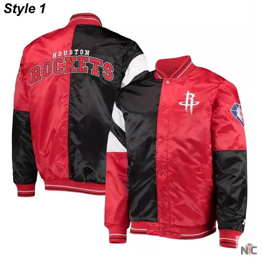 75th Anniversary Houston Rockets Leader Satin Jacket. Clanton Jacket