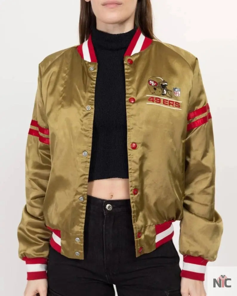 80s San Francisco 49ers Chalk Line Gold Satin Jacket Clanton Jacket