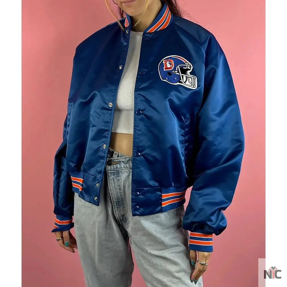 90’s Denver Broncos Blue Satin Jacket Clanton Jacket