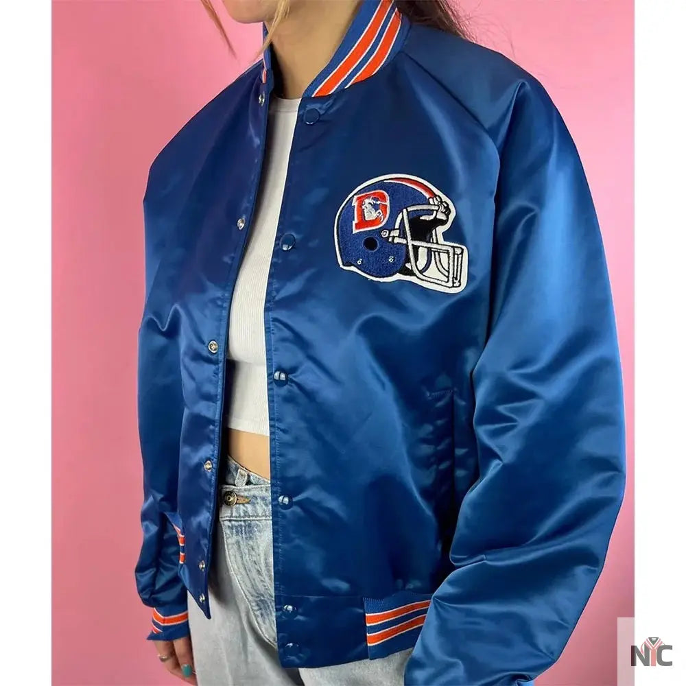 90’s Denver Broncos Blue Satin Jacket Clanton Jacket