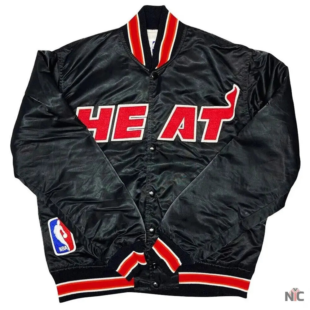 90s Miami Heat Satin Black Jacket Clanton Jacket