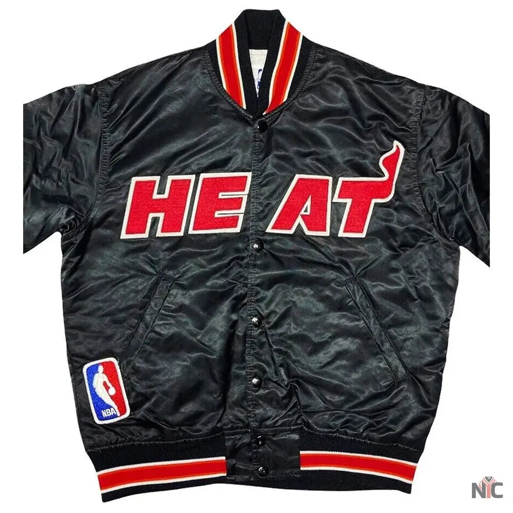 90s Miami Heat Satin Black Jacket Clanton Jacket