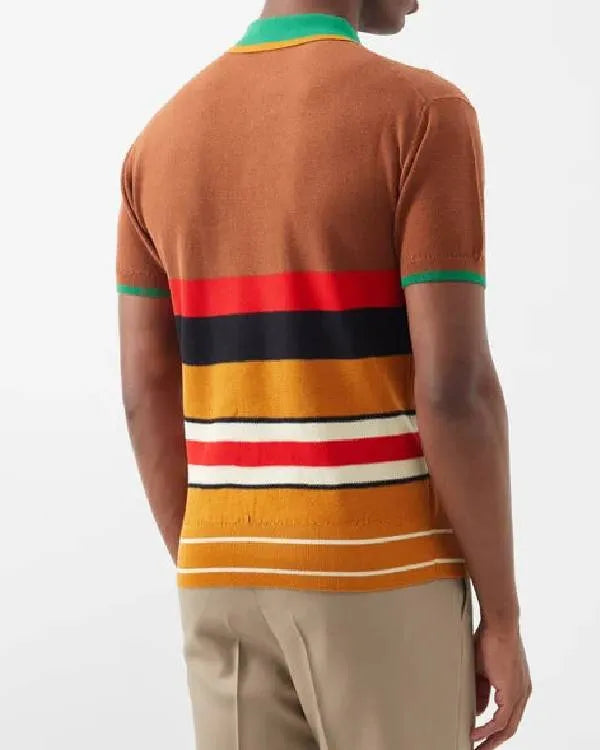 Access Daily Scott Evans Brown Striped Polo Shirt