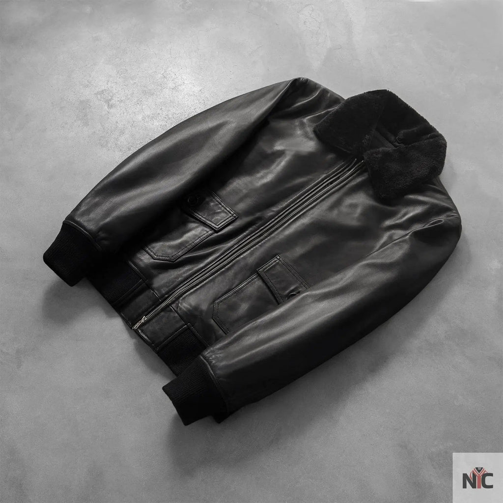 Airin G-1 Black Leather Bomber Jacket Clanton Jacket