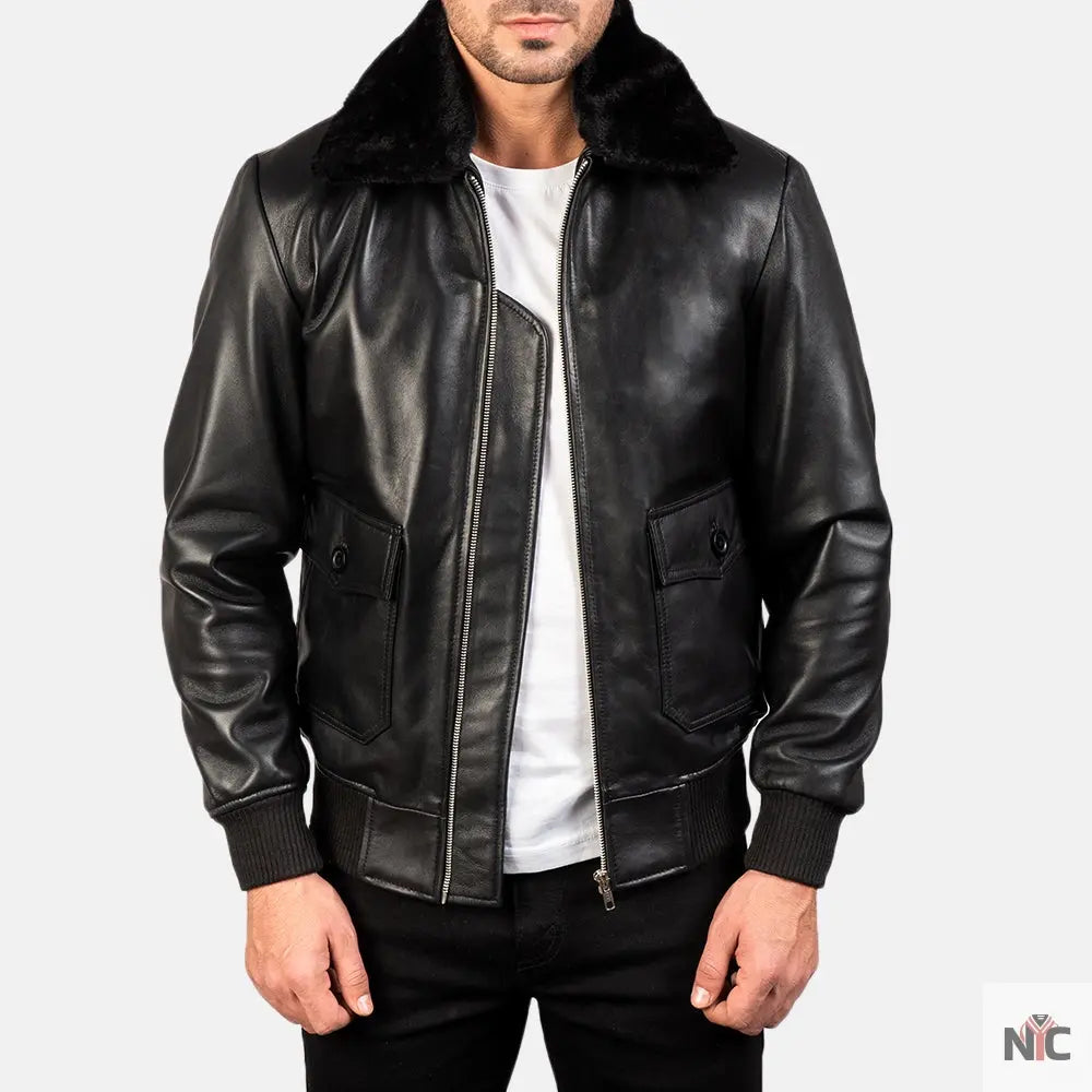 Airin G-1 Black Leather Bomber Jacket Clanton Jacket