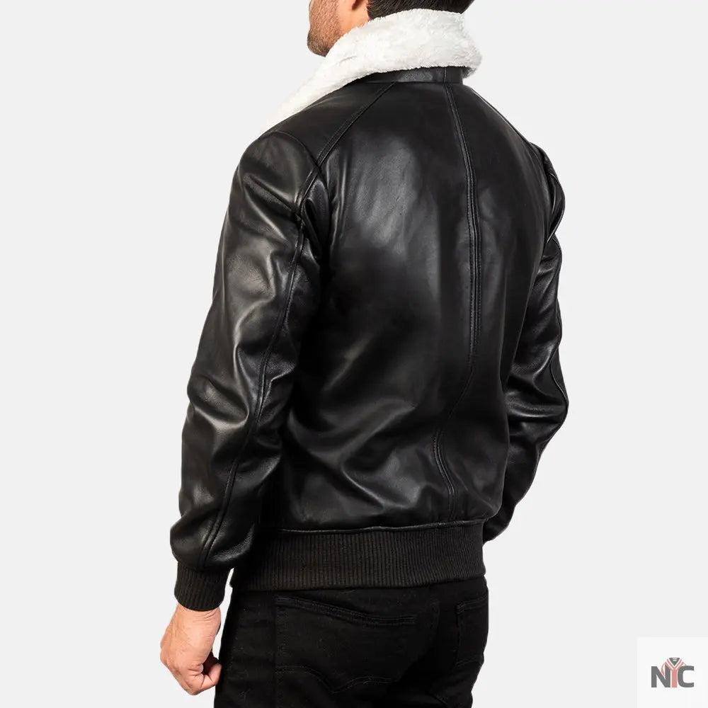 Airin G-1 Black & White Leather Bomber Jacket Clanton Jacket