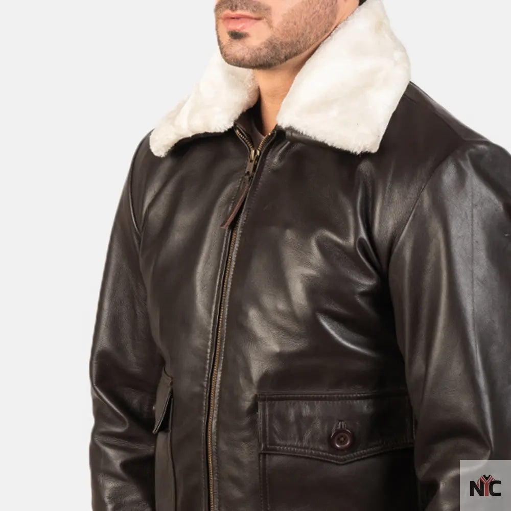 Airin G-1 Brown Leather Bomber Jacket Clanton Jacket