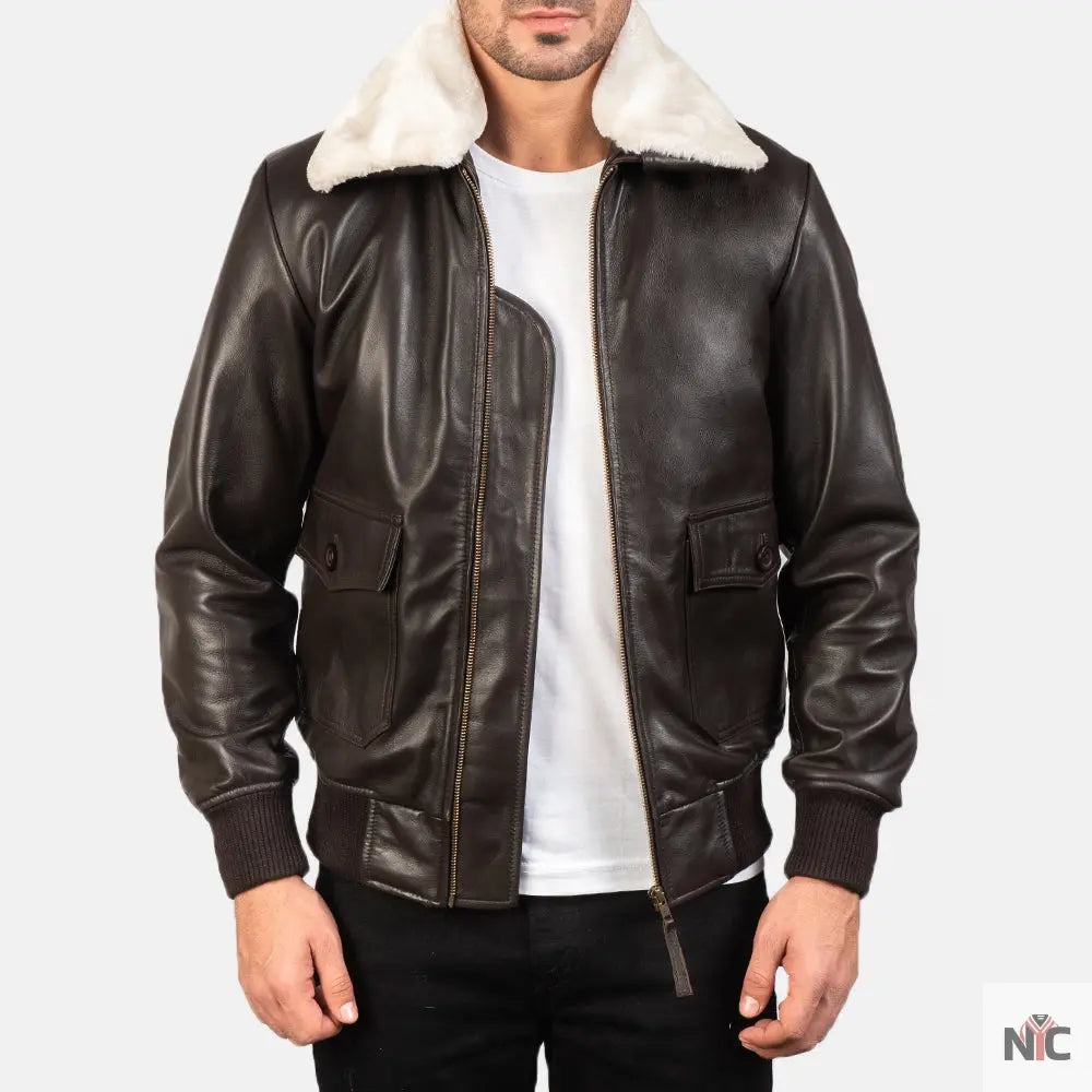 Airin G-1 Brown Leather Bomber Jacket Clanton Jacket