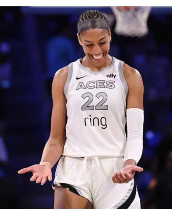 A’ja Wilson Las Vegas Aces White Jersey Clanton Jacket