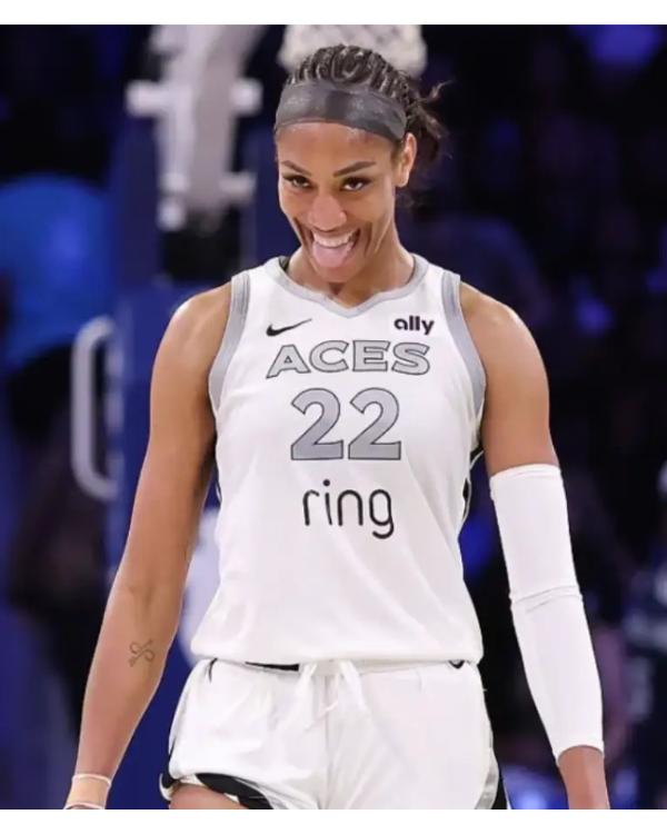 A’ja Wilson Las Vegas Aces White Jersey Clanton Jacket