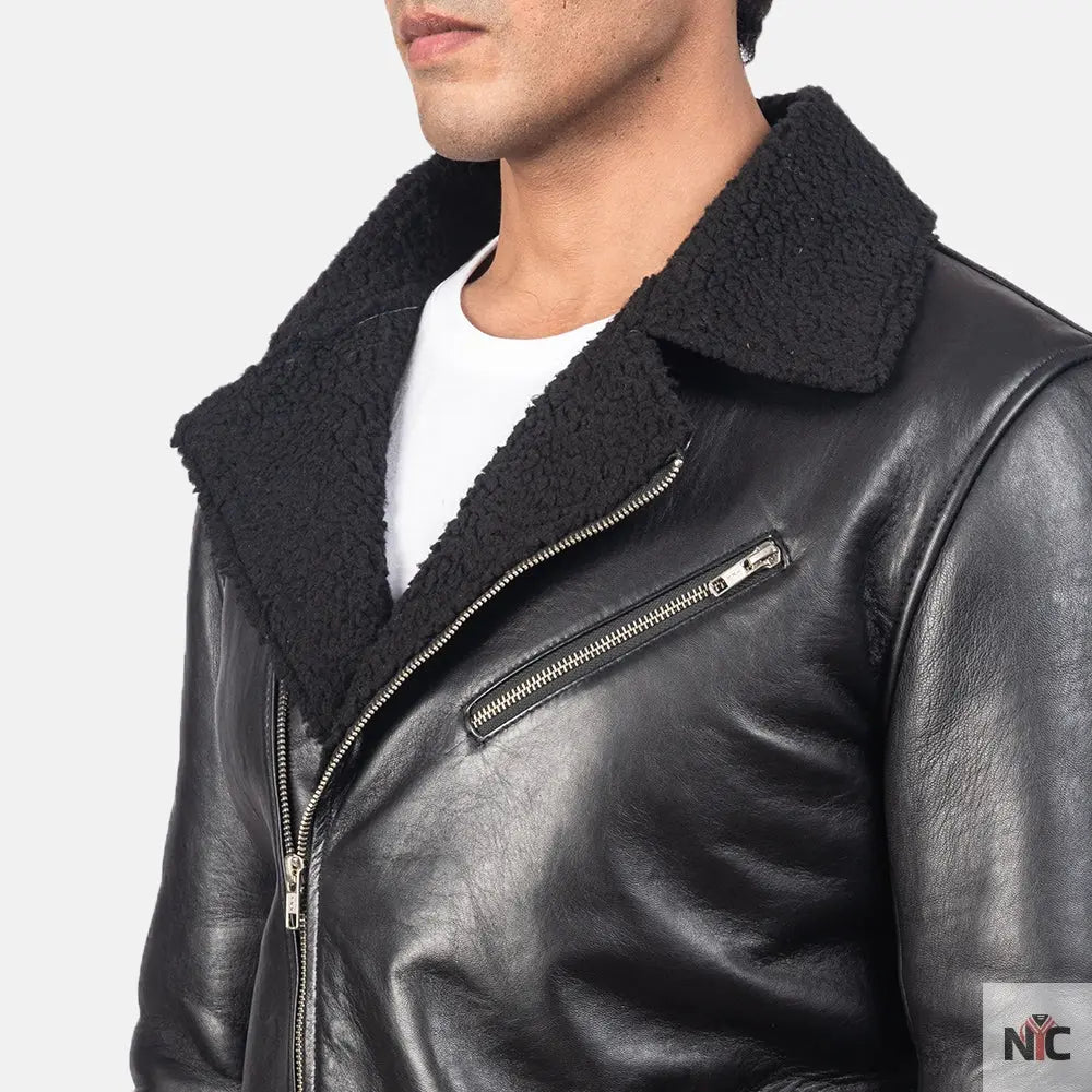 Alberto Shearling Black Leather Jacket Clanton Jacket