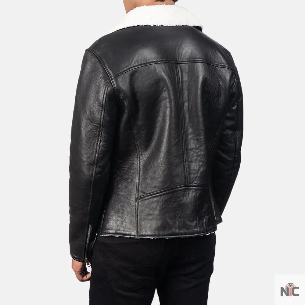 Alberto White Shearling Black Leather Jacket Clanton Jacket