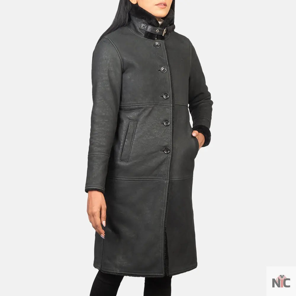Alina Shearling Black Leather Coat Clanton Jacket