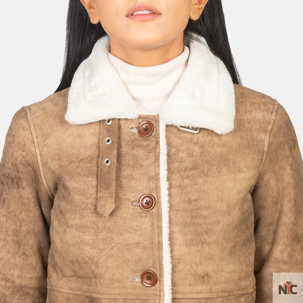 Alina Shearling Brown Leather Coat Clanton Jacket