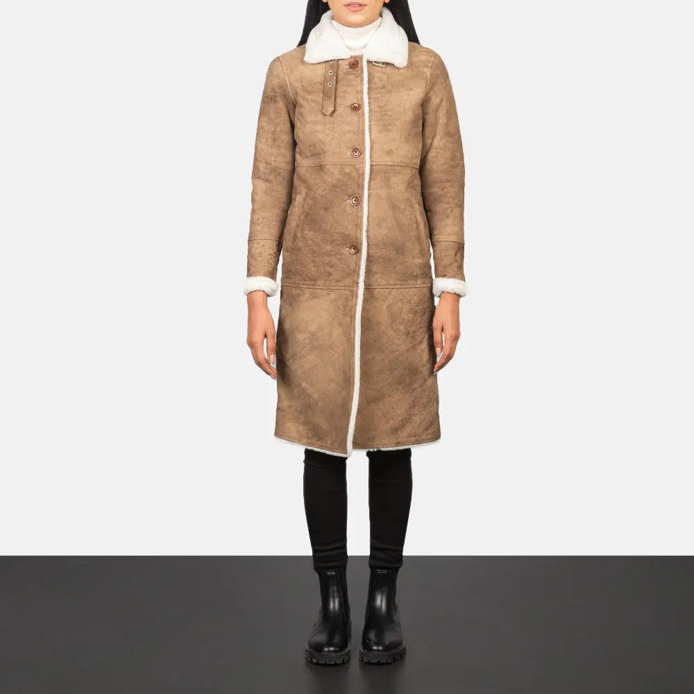 Alina Shearling Brown Leather Coat Clanton Jacket