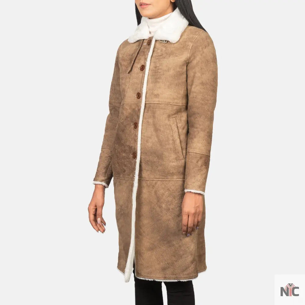 Alina Shearling Brown Leather Coat Clanton Jacket