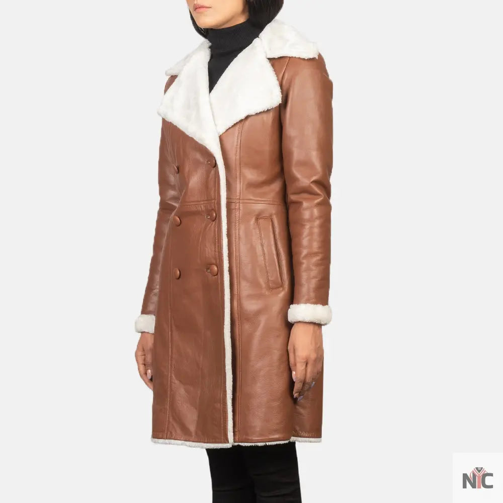 Amie Brown Double Breasted Shearling Coat Clanton Jacket