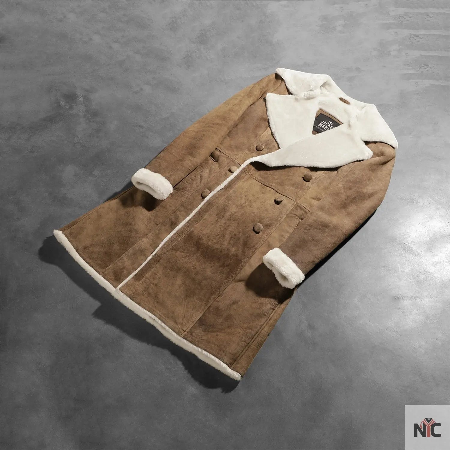 Amie Distressed Brown Double Breasted Shearling Coat Clanton Jacket