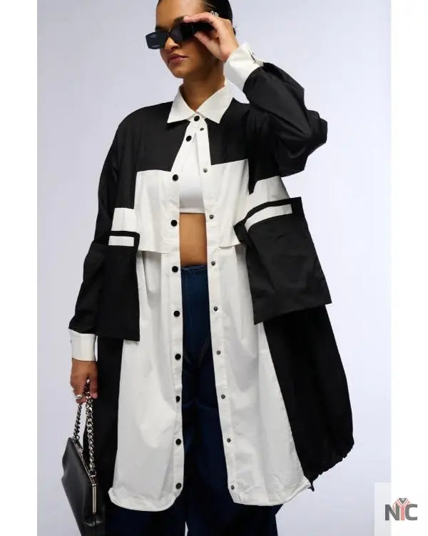 And Just Like That S03 Bonnie Milligan Colorblock Shirt Dress Clanton Jacket