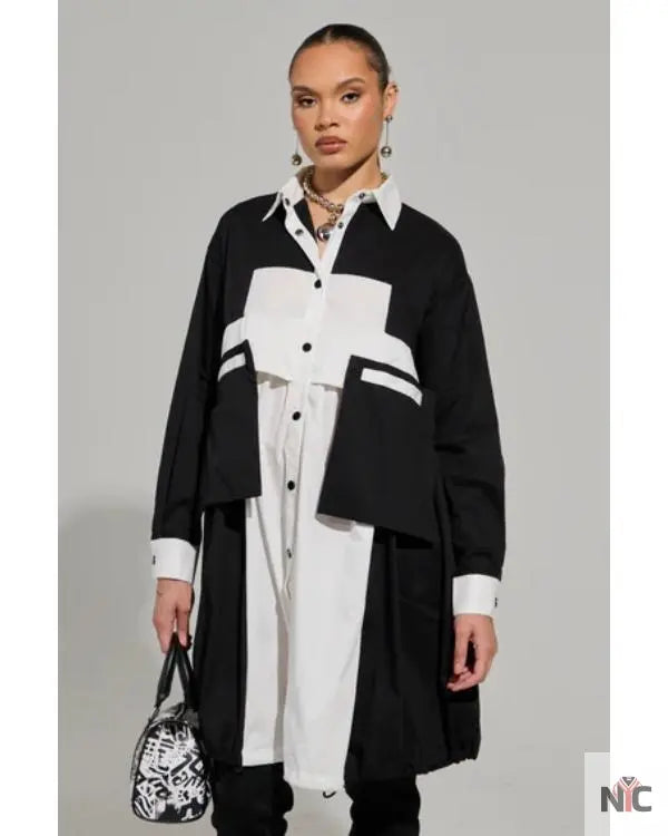 And Just Like That S03 Bonnie Milligan Colorblock Shirt Dress Clanton Jacket