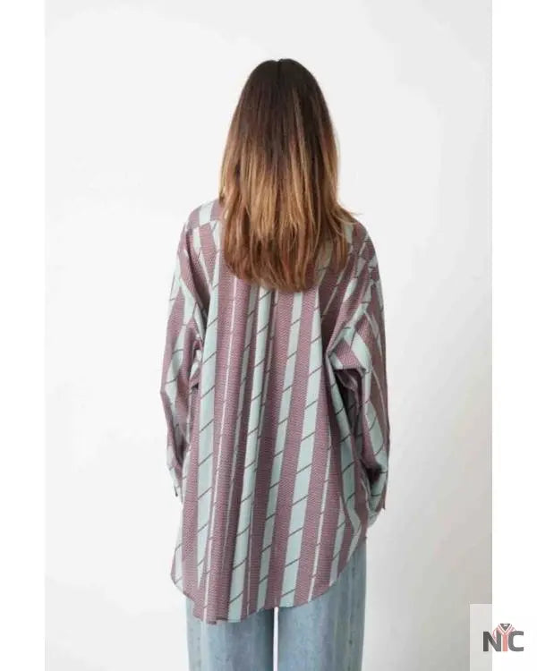 And Just Like That S03 Cynthia Nixon Brown Striped Shirt Clanton Jacket