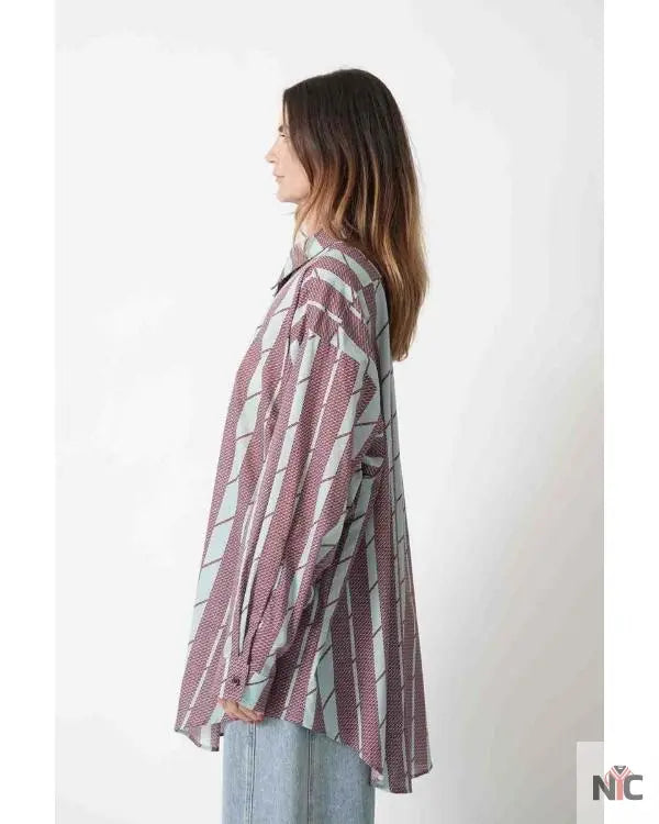 And Just Like That S03 Cynthia Nixon Brown Striped Shirt Clanton Jacket