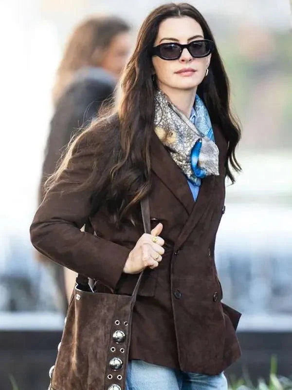 Anne Hathaway The Devil Wears Prada 2 Suede Leather Blazer Clanton Jacket