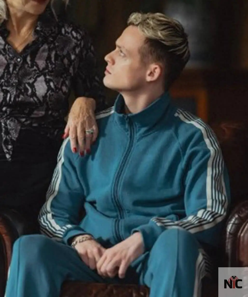 Anson Boon MobLand 2025 Eddie Harrigan Blue Tracksuit Clanton Jacket