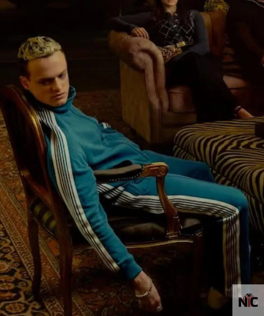 Anson Boon MobLand 2025 Eddie Harrigan Blue Tracksuit Clanton Jacket