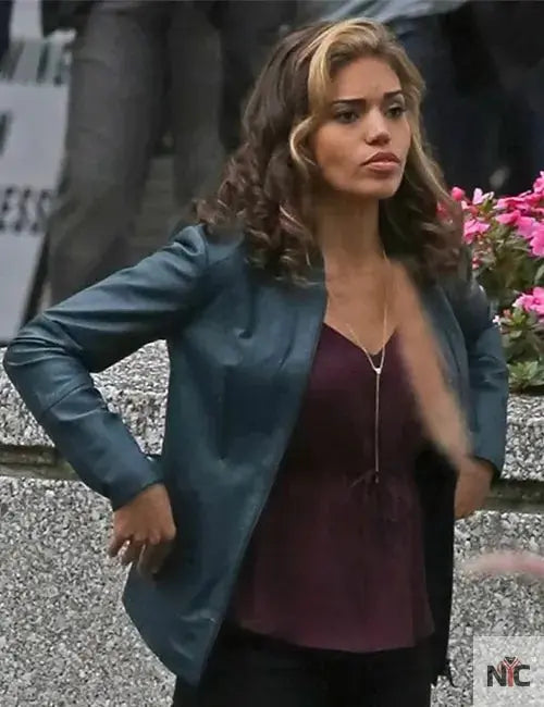 Arrow Season 4 Ciara Renée Blue Leather Jacket Clanton Jacket