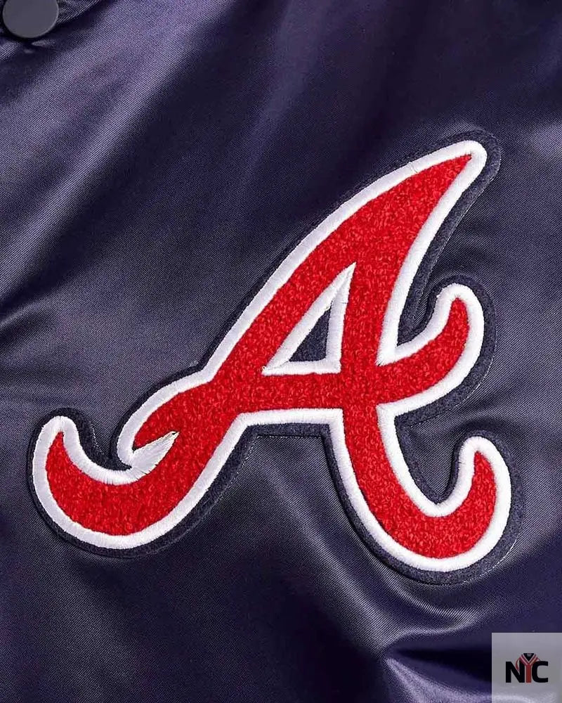 Atlanta Braves World Series Navy Varsity Satin Jacket Clanton Jacket