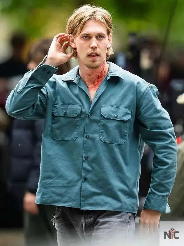 Austin Butler Caught Stealing Blue Shirt Clanton Jacket