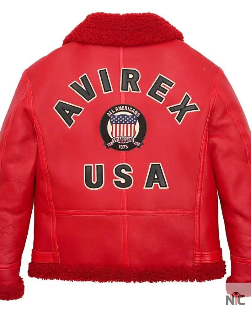 Avirex B3 Bomber Red Shearling Leather Jacket Clanton Jacket