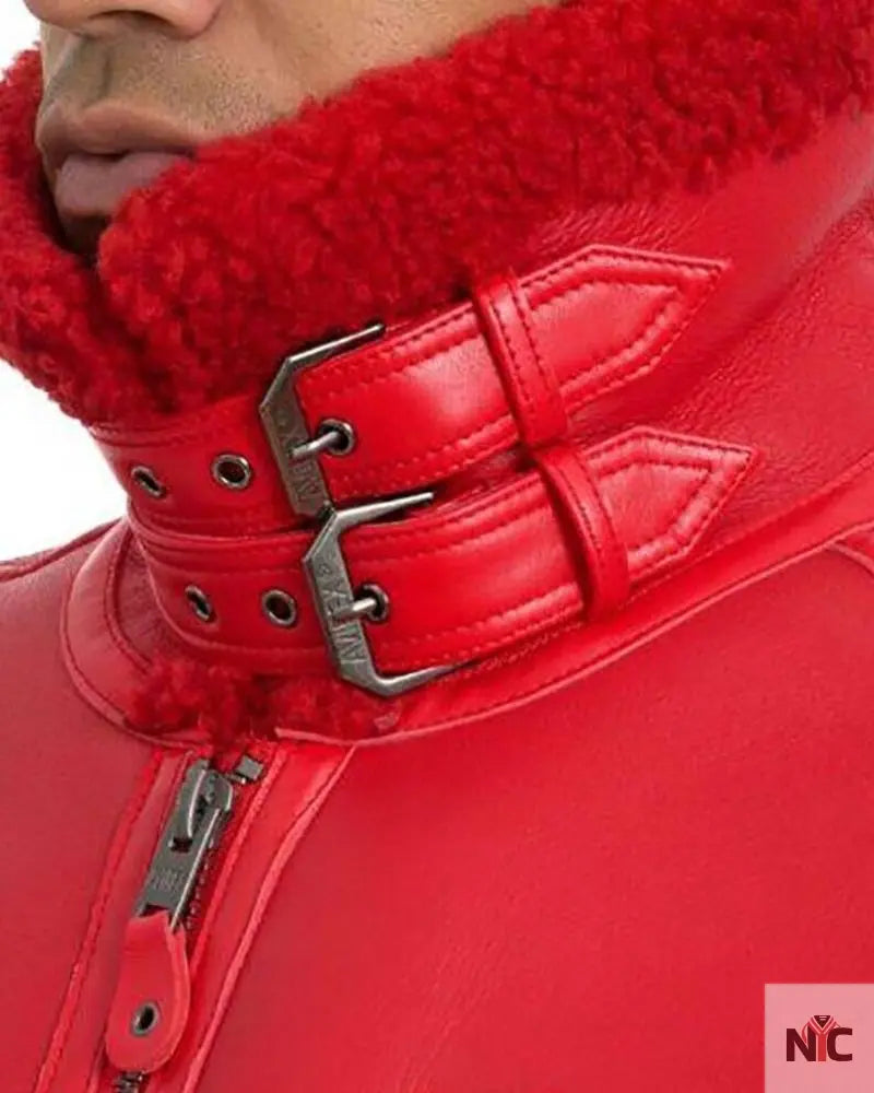 Avirex B3 Bomber Red Shearling Leather Jacket Clanton Jacket