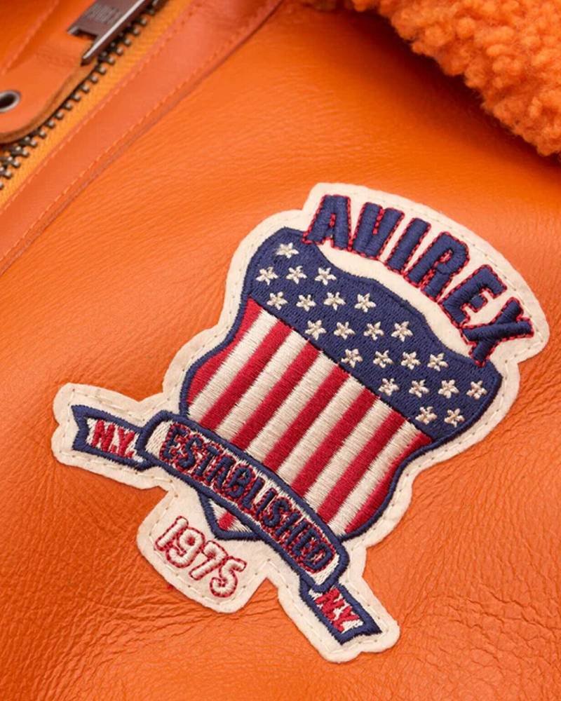 Avirex Icon B3 Shearling Orange Leather Bomber Jacket Clanton Jacket