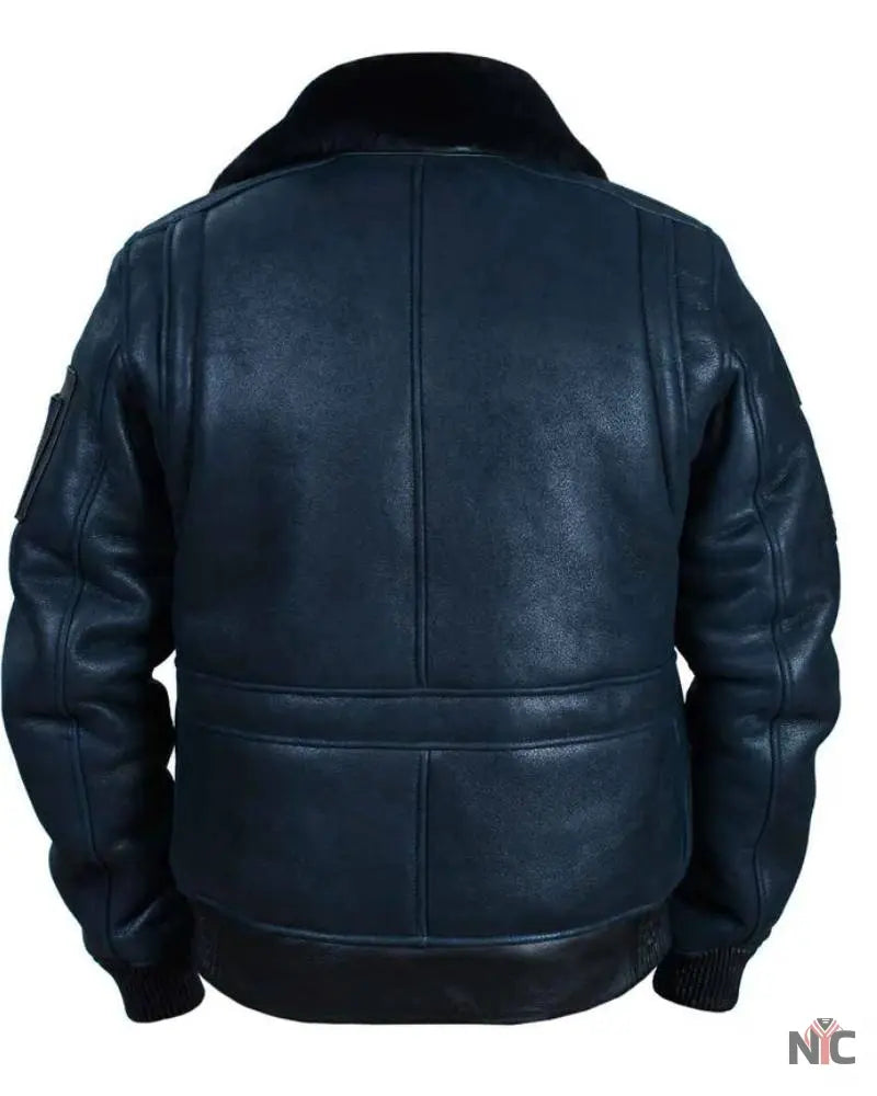 B-15 Fast Eagle Sheepskin Navy Blue Flight Jacket Clanton Jacket