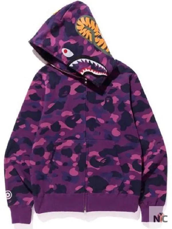 Bape Shark Hoodie Purple Camo Clanton Jacket