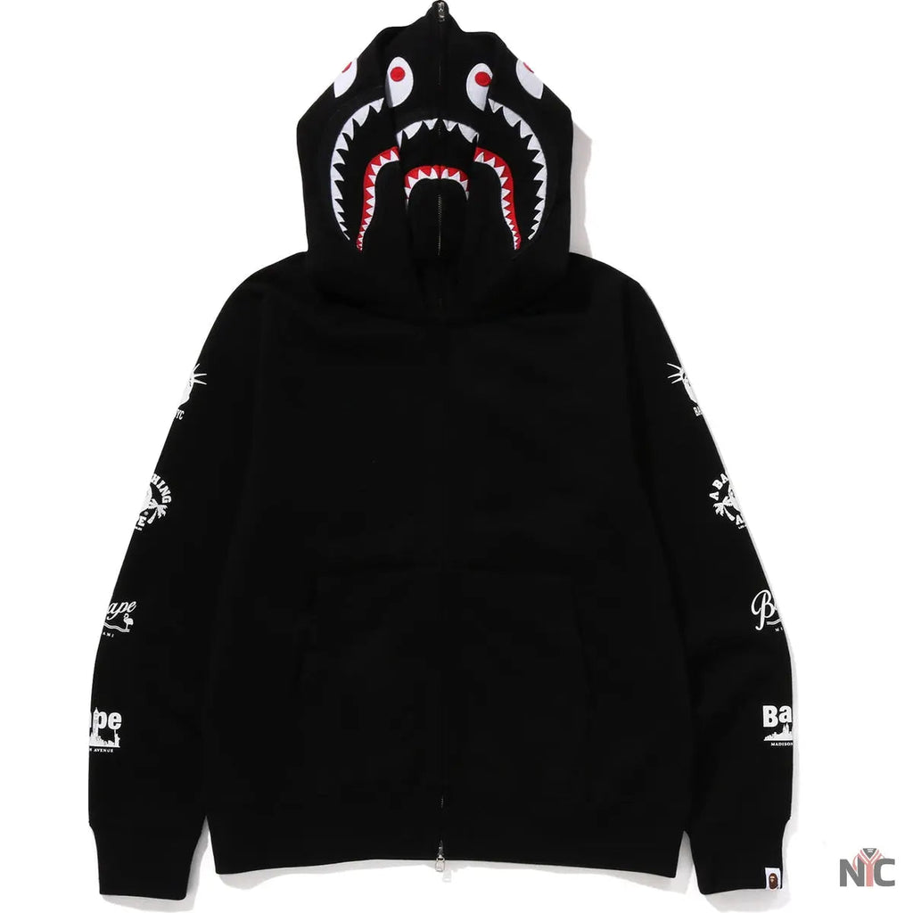 Bape Us Double Shark Full Zip Hoodie Mens Clanton Jacket