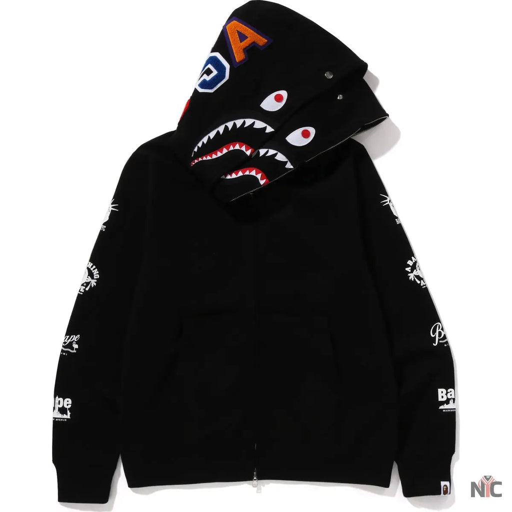 Bape Us Double Shark Full Zip Hoodie Mens Clanton Jacket